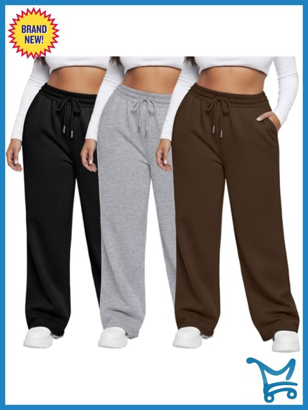 3 Pack Plus Size Wide Leg Sweatpants with Pockets